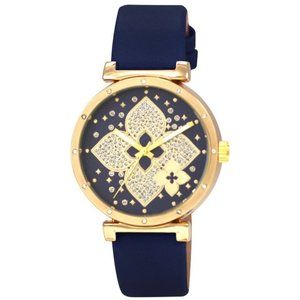 42mm Montres Carlo Women Flower Luxury Navy Leather Band Fashion Dress Watch